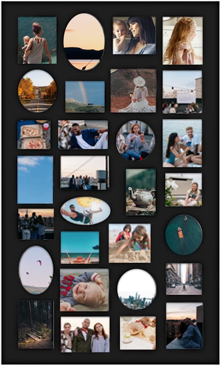 Decorative Black Wood Wall Hanging Collage Picture Photo Frame, 29 Openings