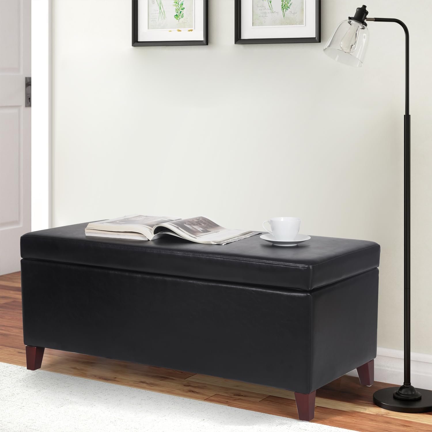 42 Inches Faux Leather Storage Bench with Large Storage Space, Upholstered Rectangular Ottoman
