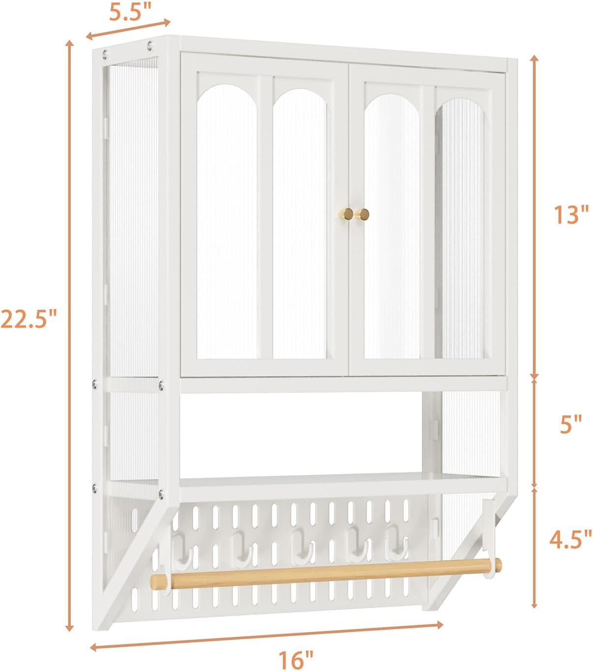 Metal Bathroom Wall Cabinet with Towel Bar & Hooks, Medicine Cabinet for Bathroom, Modern Industrial Wall Cabinet
