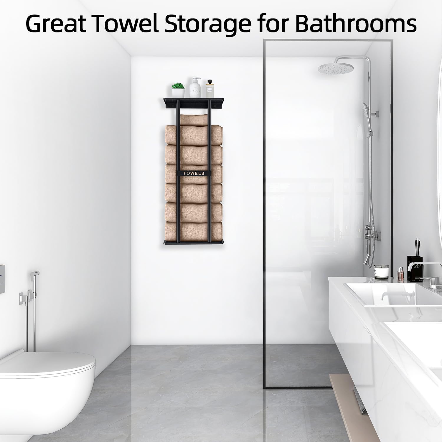 Bathroom Towel Storage Rack, Towel Racks for Bathroom Wall Mounted 30 inch with Shelf Can Holds 6 Large Towels
