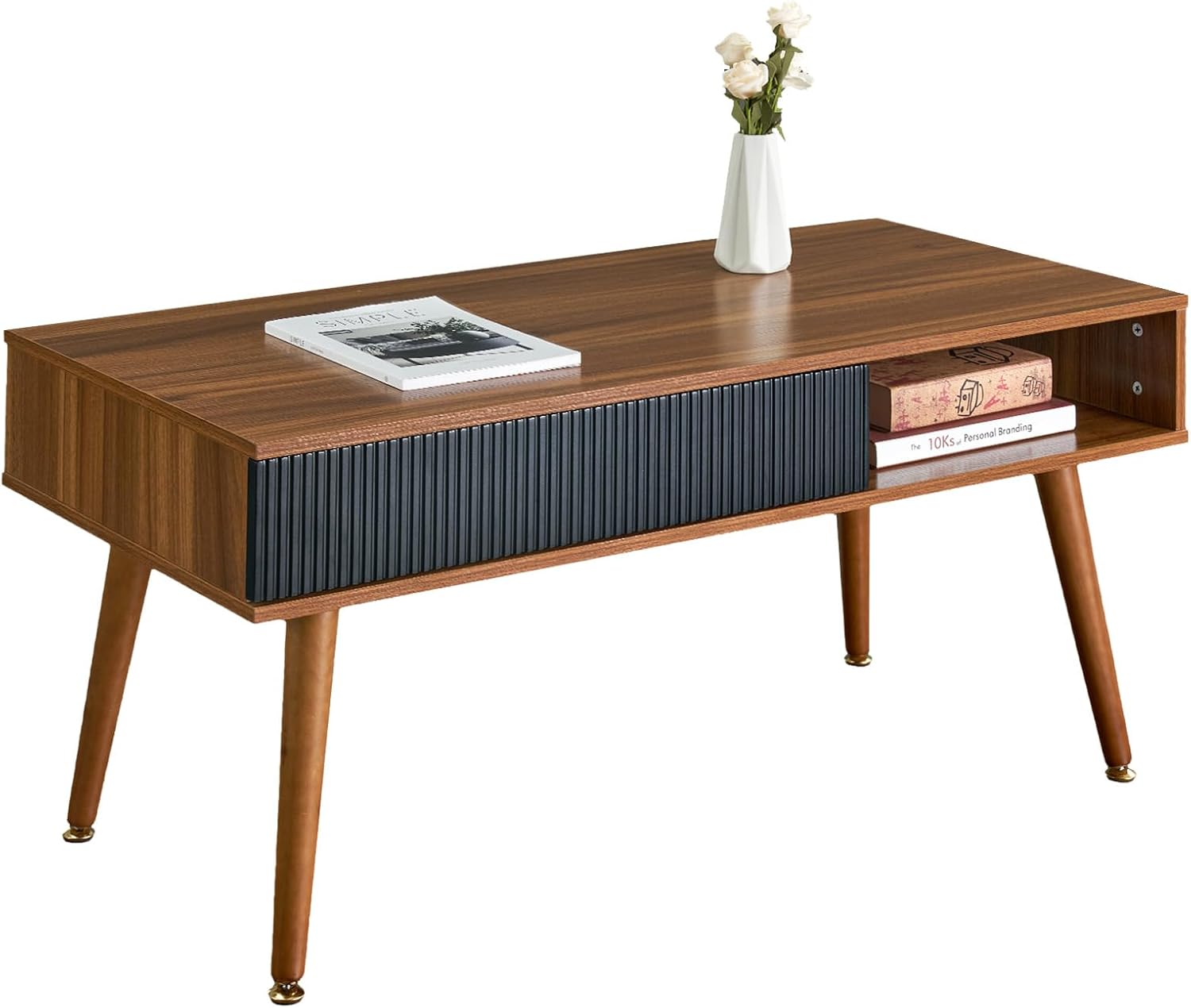 Coffee Table Mid Century Modern Coffee Tables with Drawer and Open Storage