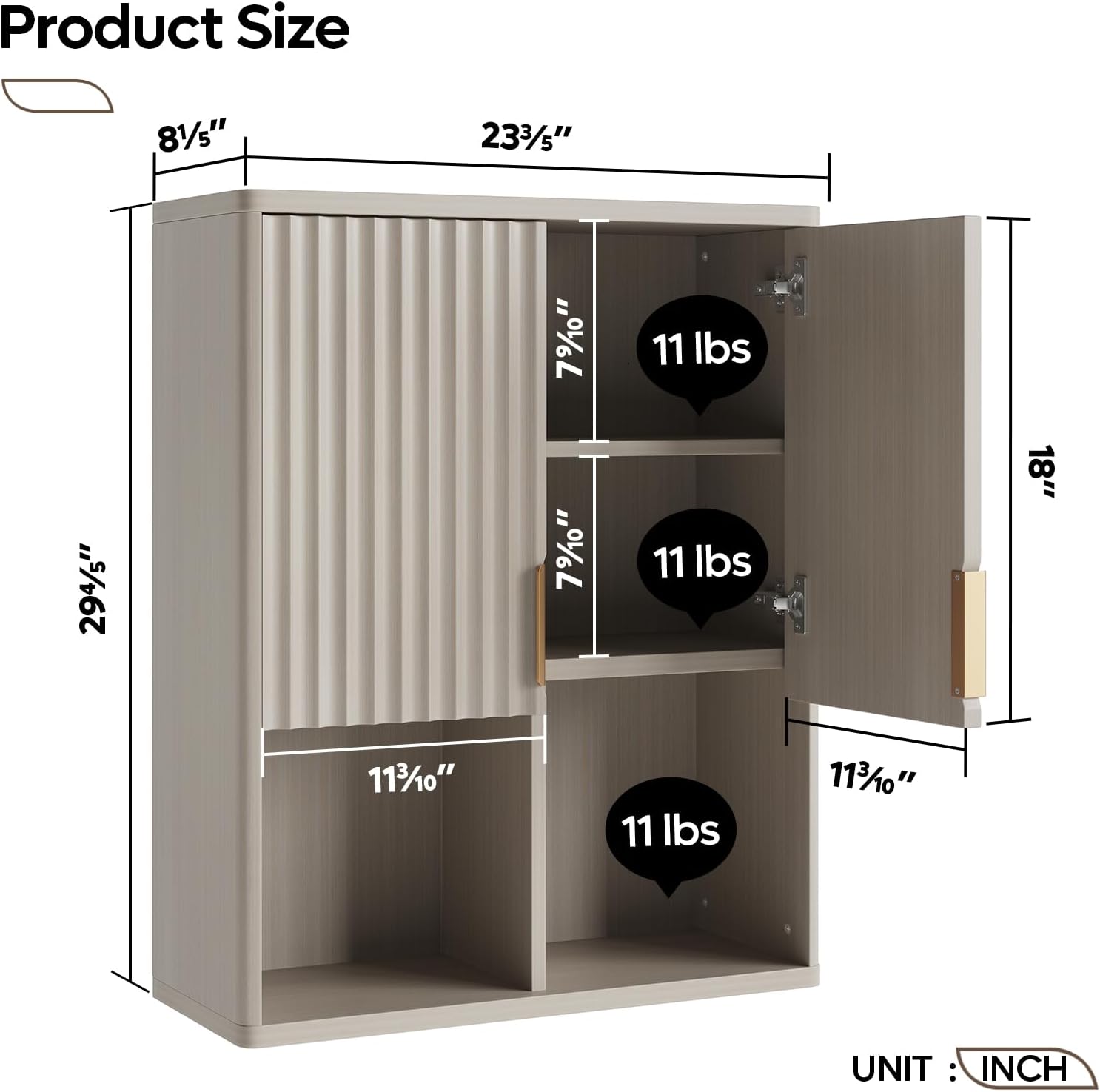 Fluted Bathroom Wall Cabinet Over The Toilet Storage, 23"x 29" Medicine Cabinet with Adjustable Shelf
