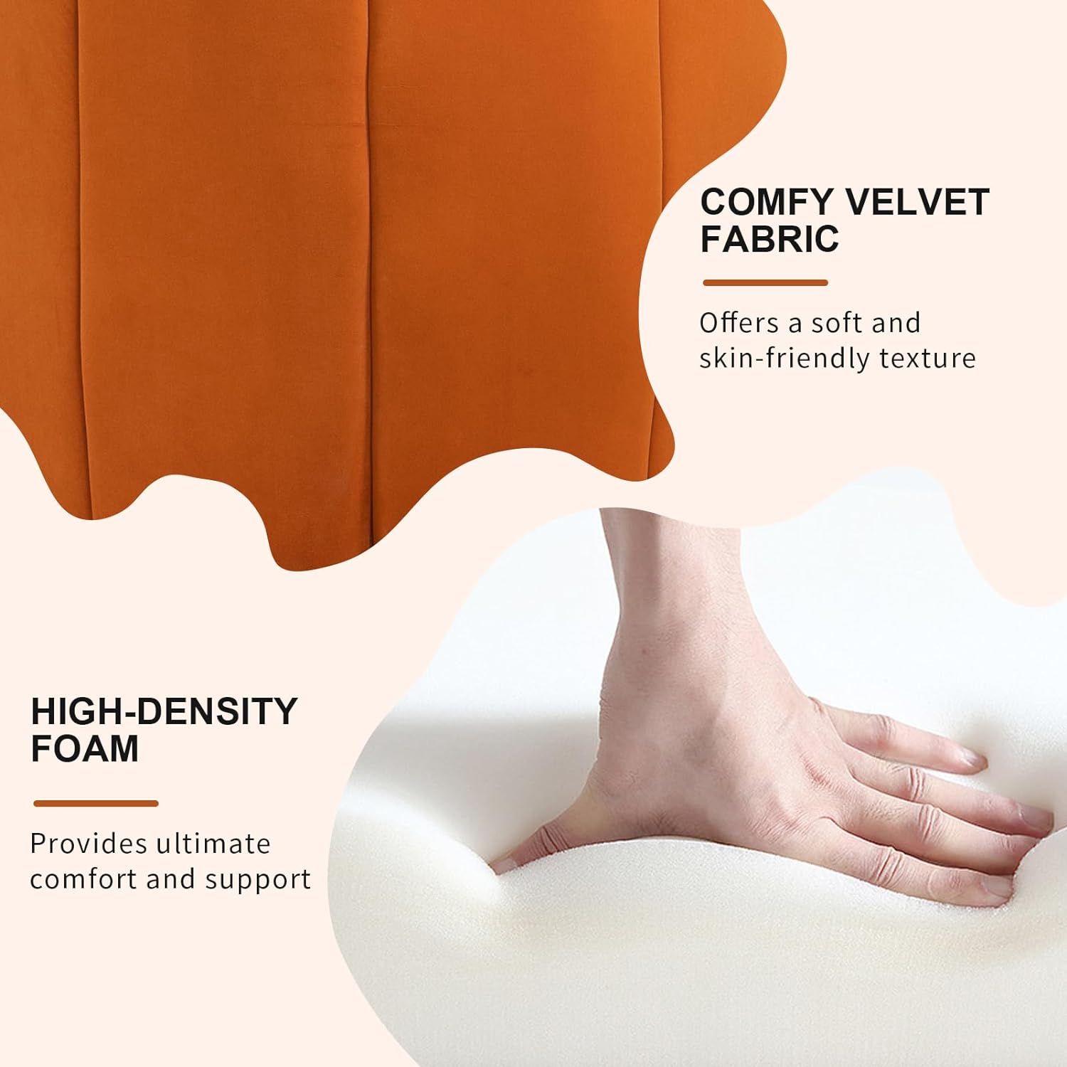 Modern Accent Chair with Ottoman, Velvet Upholstered Tufted Leisure Armchair, Single Sofa Reading Chair for Living Room, Bedroom, Office, Lounge (Orange)