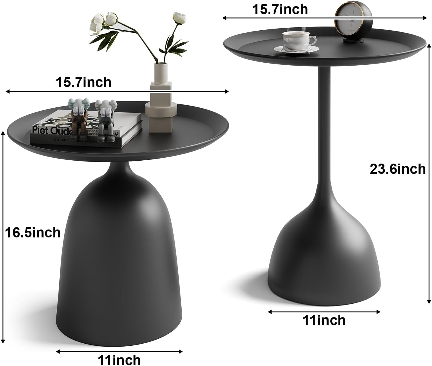 Round Coffee Table and End Table Sets for Living Room, Black Modern Side Table, Nesting Coffee Table Set of 2