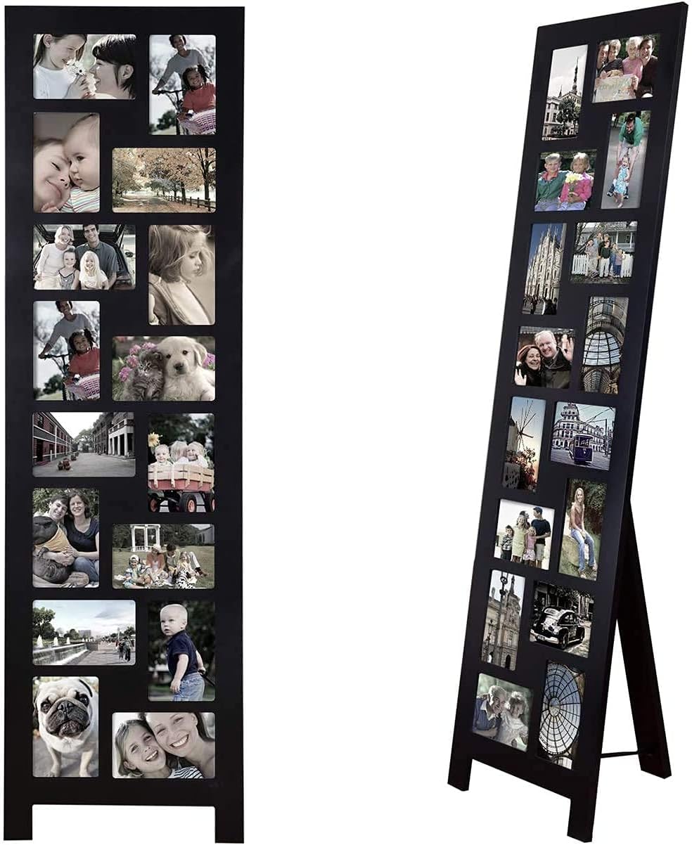Wood Screen Style Collage Picture Photo Frame, 16 Opening Decorative Floor Standing Easel Photo Frame