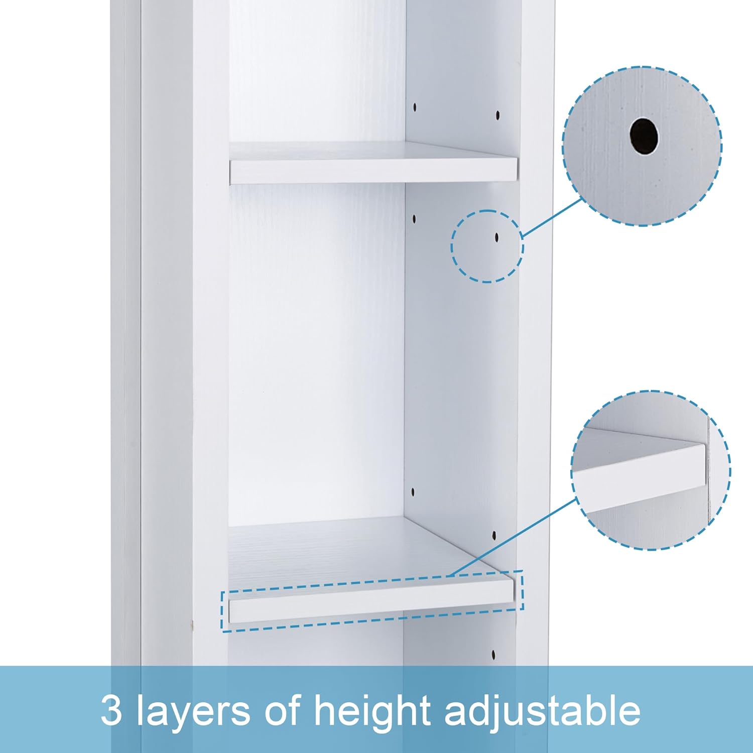 Bathroom Tall Cabinet with Adjustable Shelves, Slim Storage Cabinet with Toilet Paper Scroll