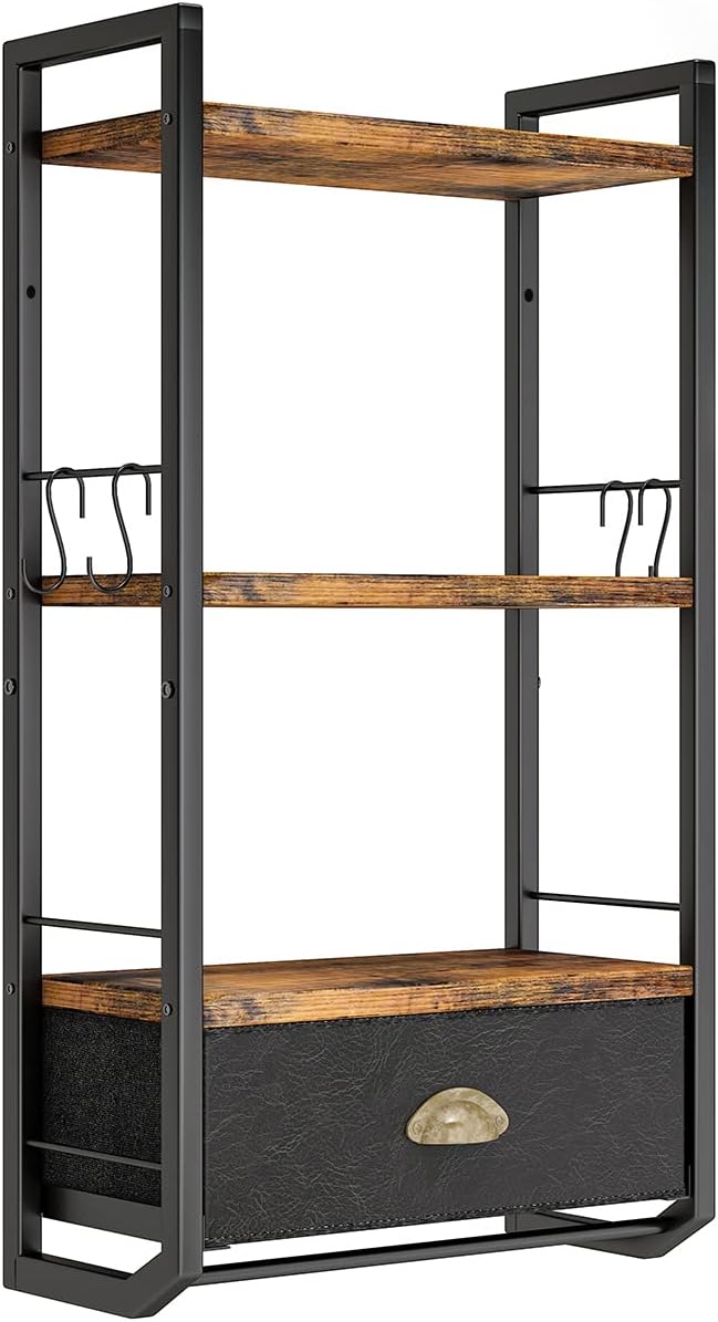 Bathroom Storage Organizer Wall Mounted, 3 Tier Bathroom Towel Rack Shelf with Storage Drawer Double Towel Bars and Hooks