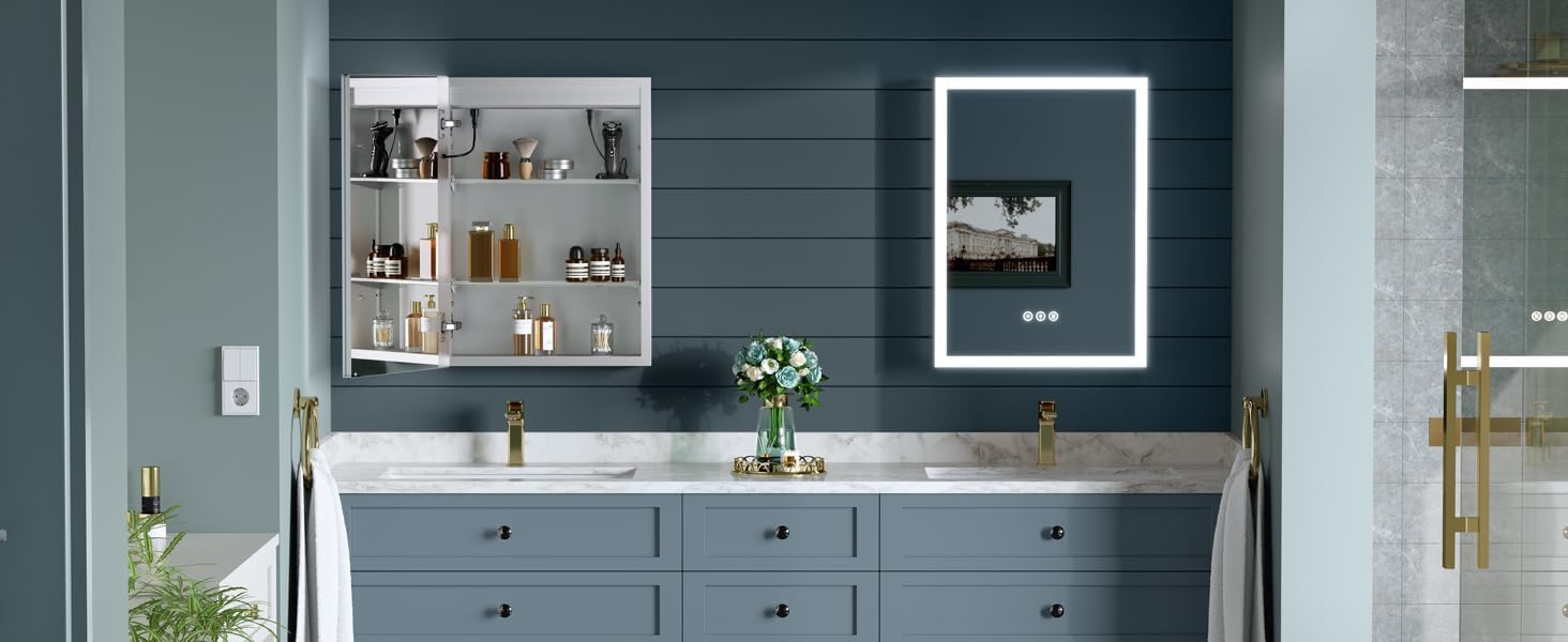 16x24 Inch Medicine Cabinet with Lights, Lighted Medicine Cabinet with Mirror, AL Alloy Frame
