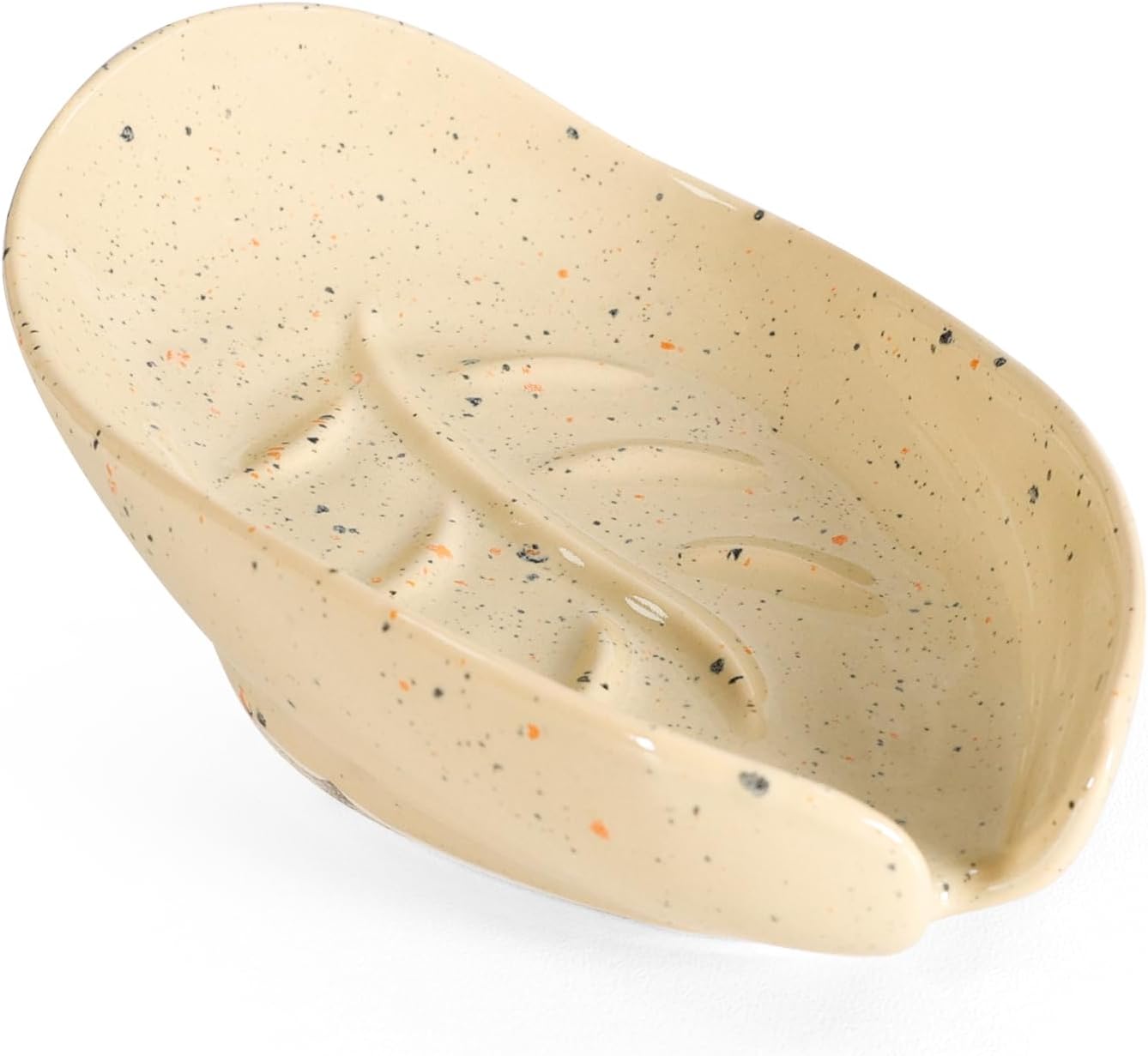 Self Draining Soap Dish, Leaf Shape Ceramic Bar Soap Holder Drain Soap Dishes for Bathroom Sink Shower Kitchen, Easy to Clean Keeps Soap Dry