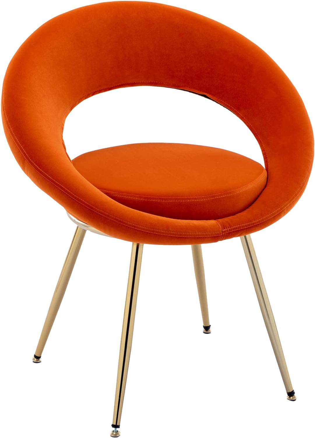Modern Velvet Accent Chairs Set of 2, Upholstered Dining Chairs, Leisure Arm Chair, Lounge Chairs with Golden Metal Frame Legs for Living Room, Dining Room, Bedroom, Vanity (Orange)