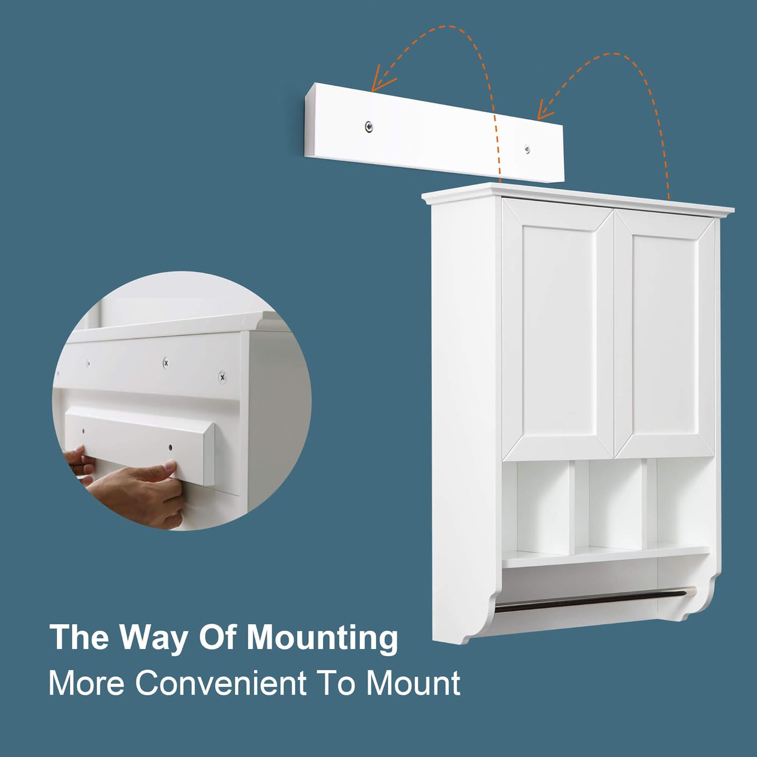 White Bathroom Wall Cabinet with Towel Bar,Wooden Medicine Cabinet Adjustable Shelves