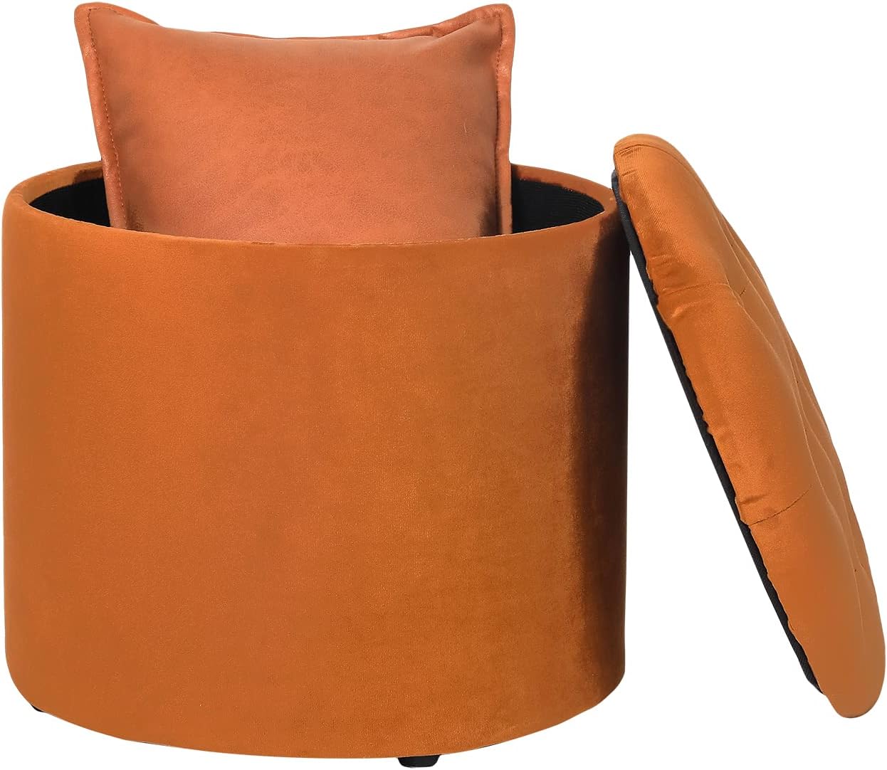 14.6" Orange Round Storage Tufted Ottomans with Removable Lid