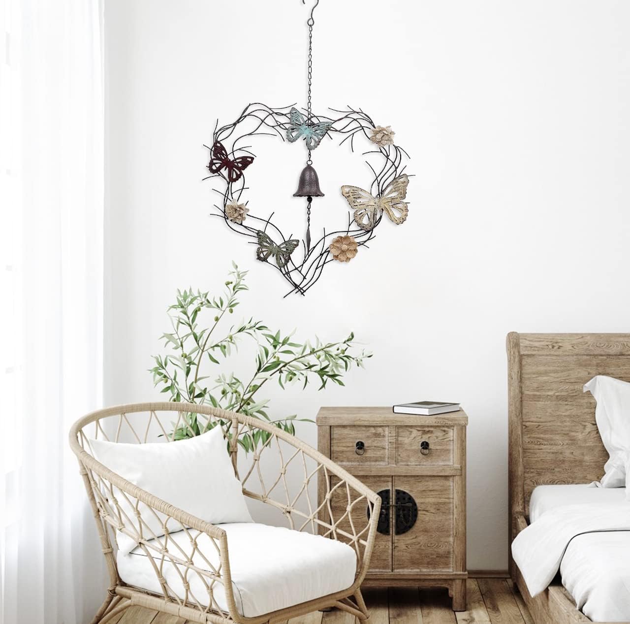 Flower and Butterfly Wind Chimes Metal Wall Hanging Decor for Nature Home Art