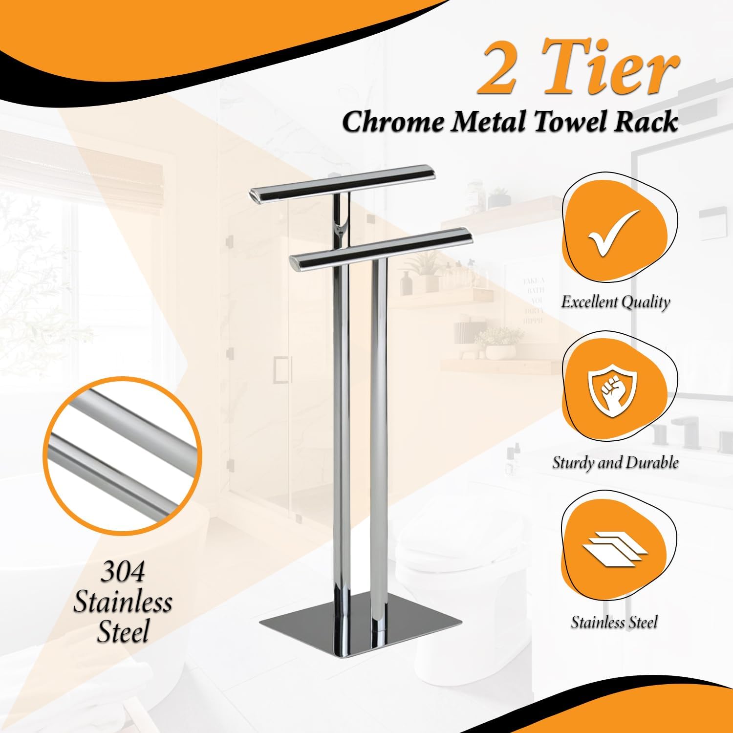 2 Tier Freestanding Towel Rack, Bathroom Standing Towel Racks