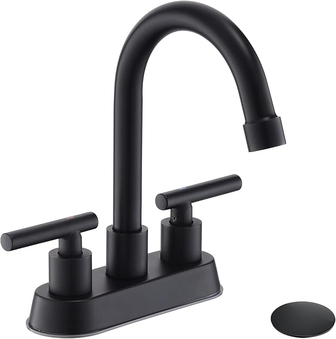 Black Bathroom Faucets, 2 Handle Bathroom Sink Faucet, 4-Inch Centerset Bathroom Sink Faucet with Pop Up Drain and Water Supply Lines