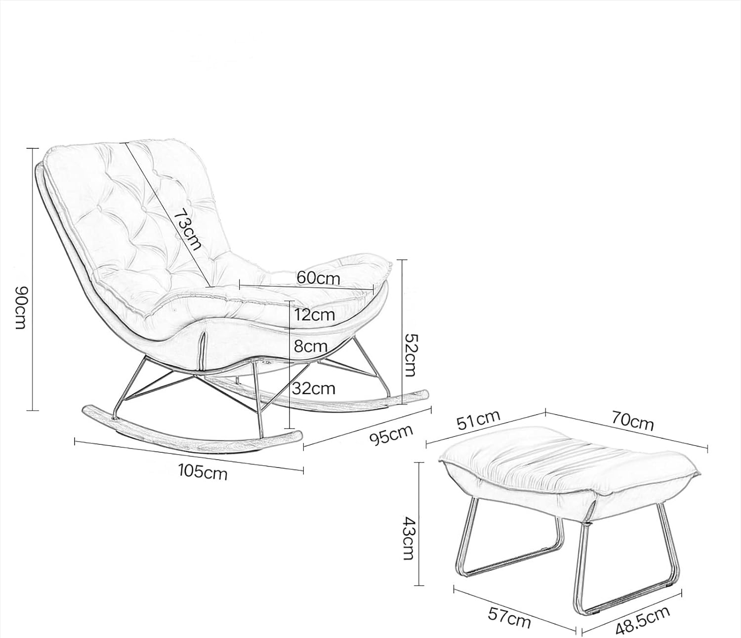Accent Chair with Padded Seat, Rocking Chair with Solid Wood Base, for Playroom, Bedroom and Small Space, Off-White + Green