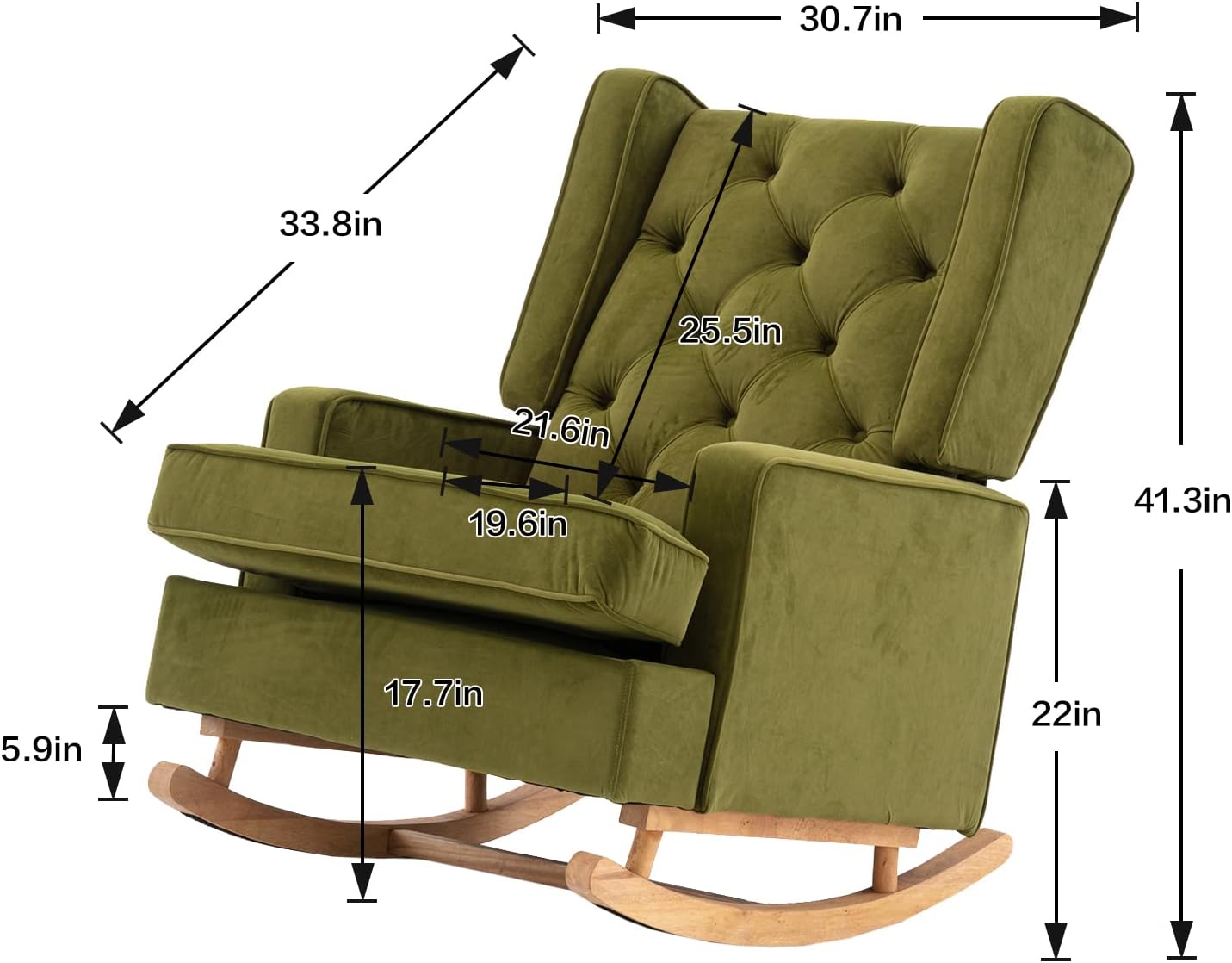 Nursery Rocking Chair Upholstered Rocking Accent Chair Glider Rocker Linen Padded Seat with High Backrest Armchair Comfy Side Chair for Living Room Bedroom Offices (Olive)