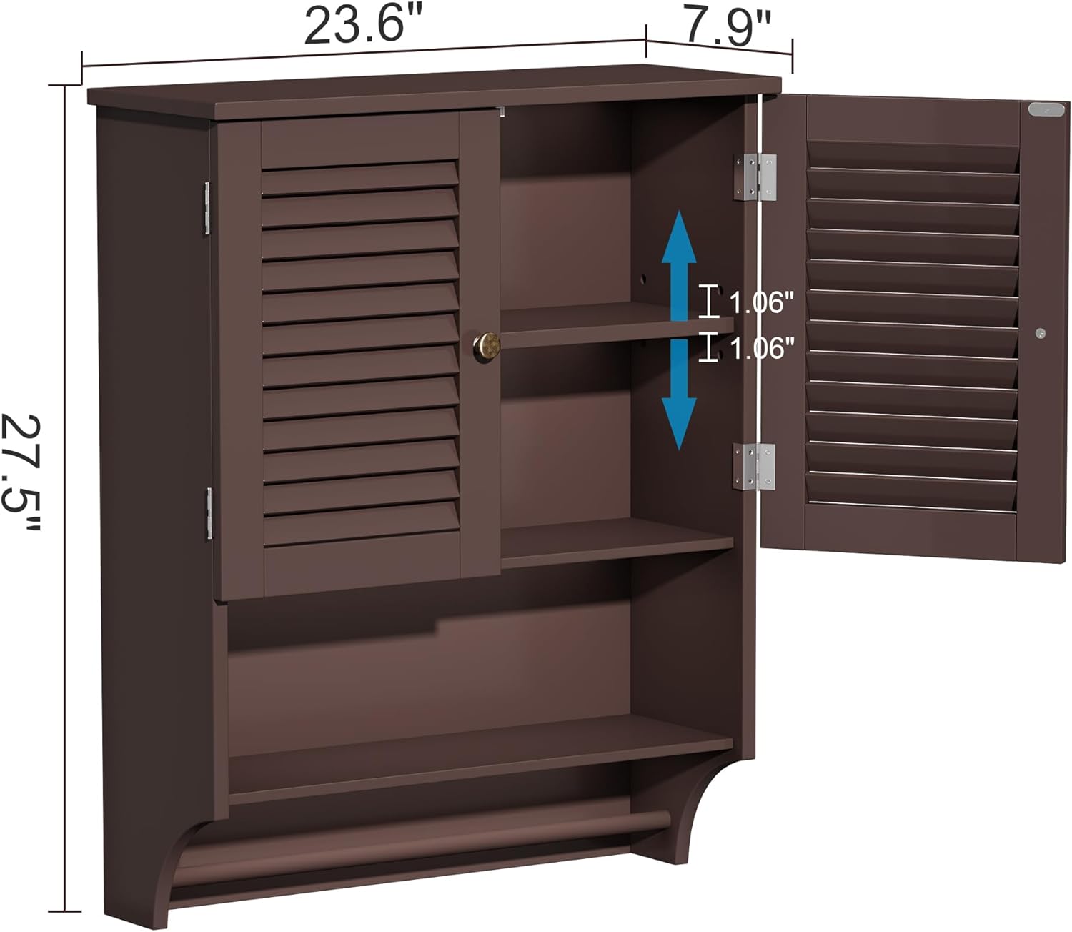 Bathroom Wall Cabinet with Towels Bar, 23.6" L x7.9 W x27.5 H MDF Material Medicine Cabinet