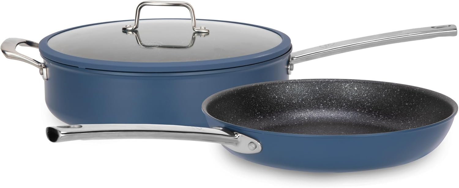 Nonstick Frying Pans Set 3 Piece, 12" Saute Pan with Lid and 10" Frying Pan, Non Toxic Deep Fry Pan, Induction Cookware Set with Plasma Titanium Coating