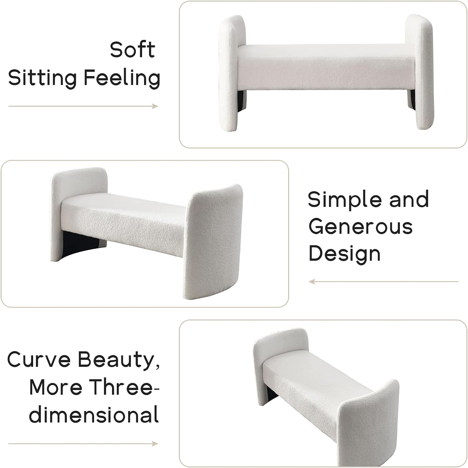 52''Modern Fuzzy Sherpa Upholstered Ottoman Bench, Faux Fur Entryway, Footrest for Bedroom, Living Room, End of Bed, Hallway (White Teddy)