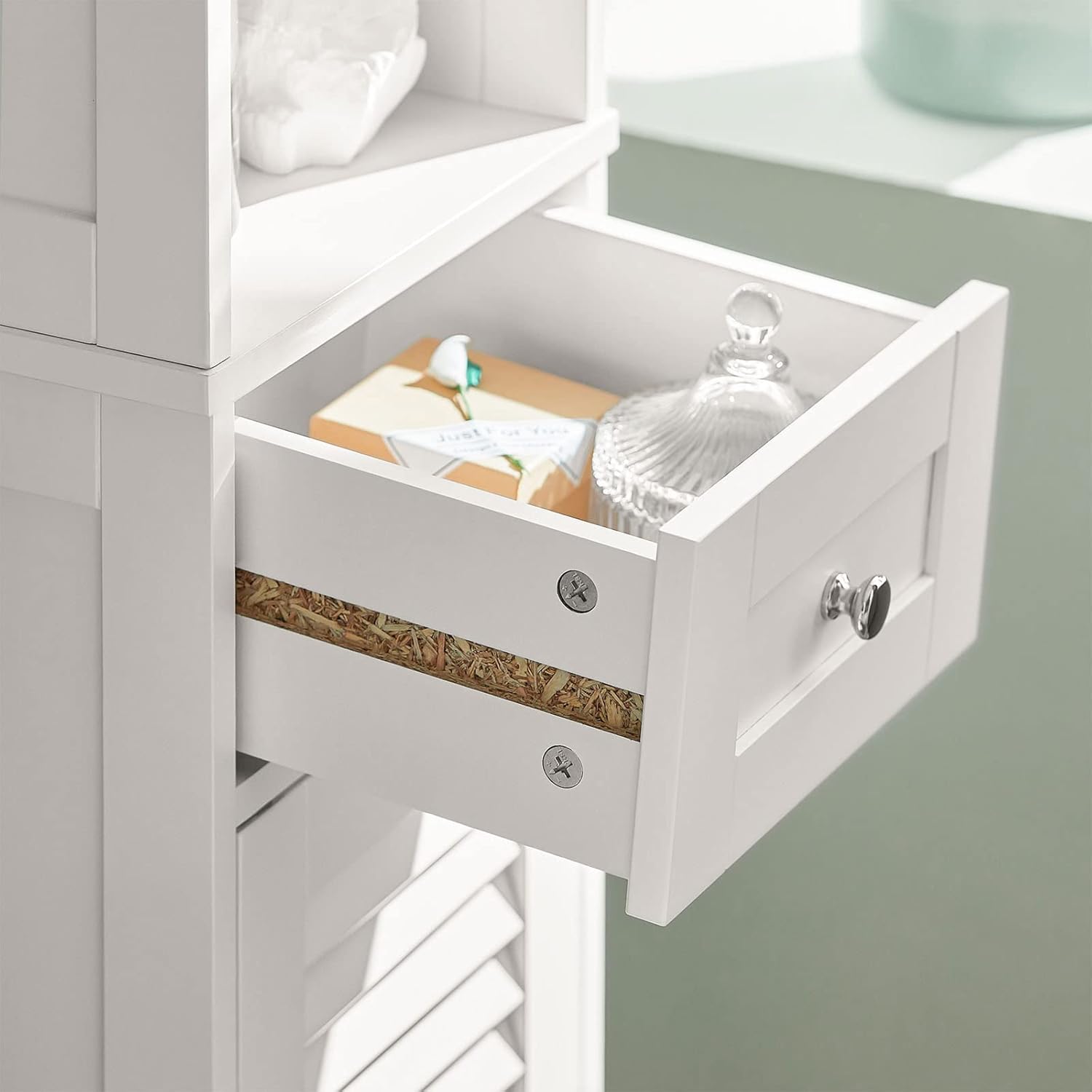 Tall Bathroom Storage Cabinet with Shelves and Drawers, Freestanding Linen Cabinet with Adjustable Shelves