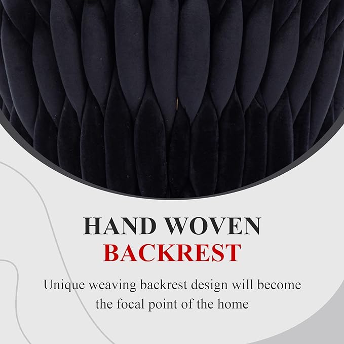 Velvet 360° Swivel Bar Stools with Hand Woven Backrest Design Upholstered Adjustable Counter Bar Stool with Golden Bracket Back and Footrest Bar Chair for Kitchen, Pub (1, Black)