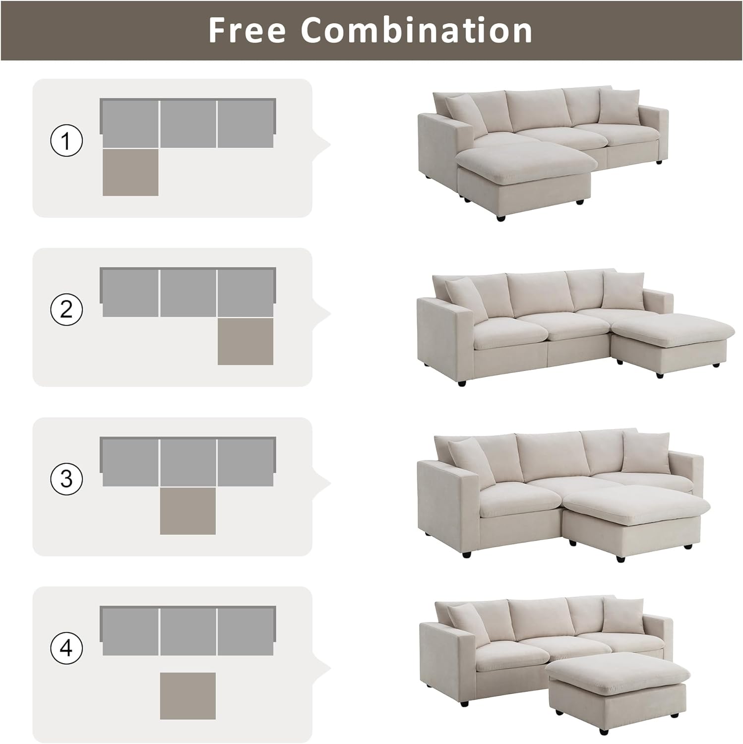100.4" Sectional Sofa for Living Room, Modern L-Shaped 3-Seat Couch