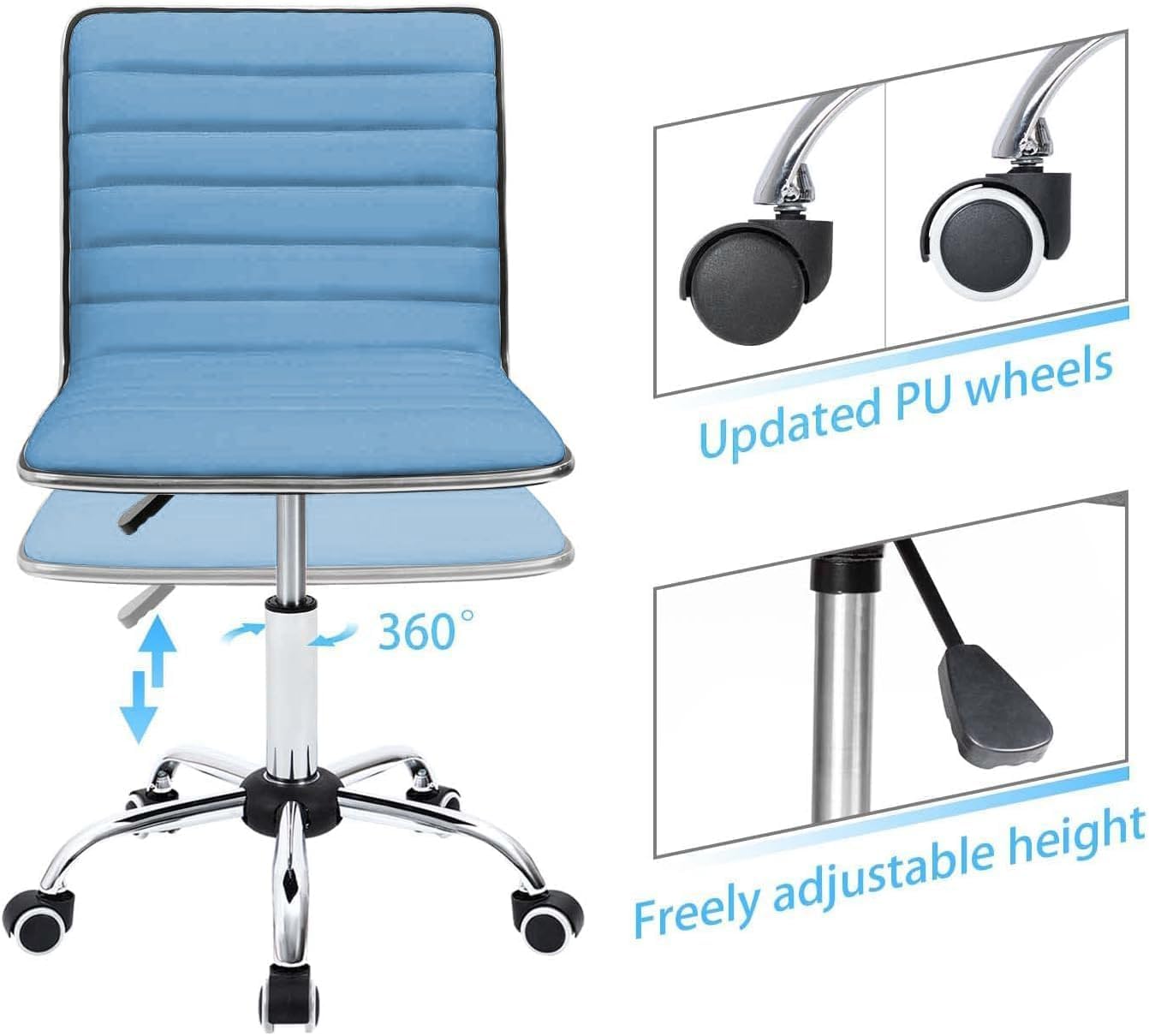 Low Back Leather Swivel Office Chair,Computer Desk Chair Retro with Armless Ribbed