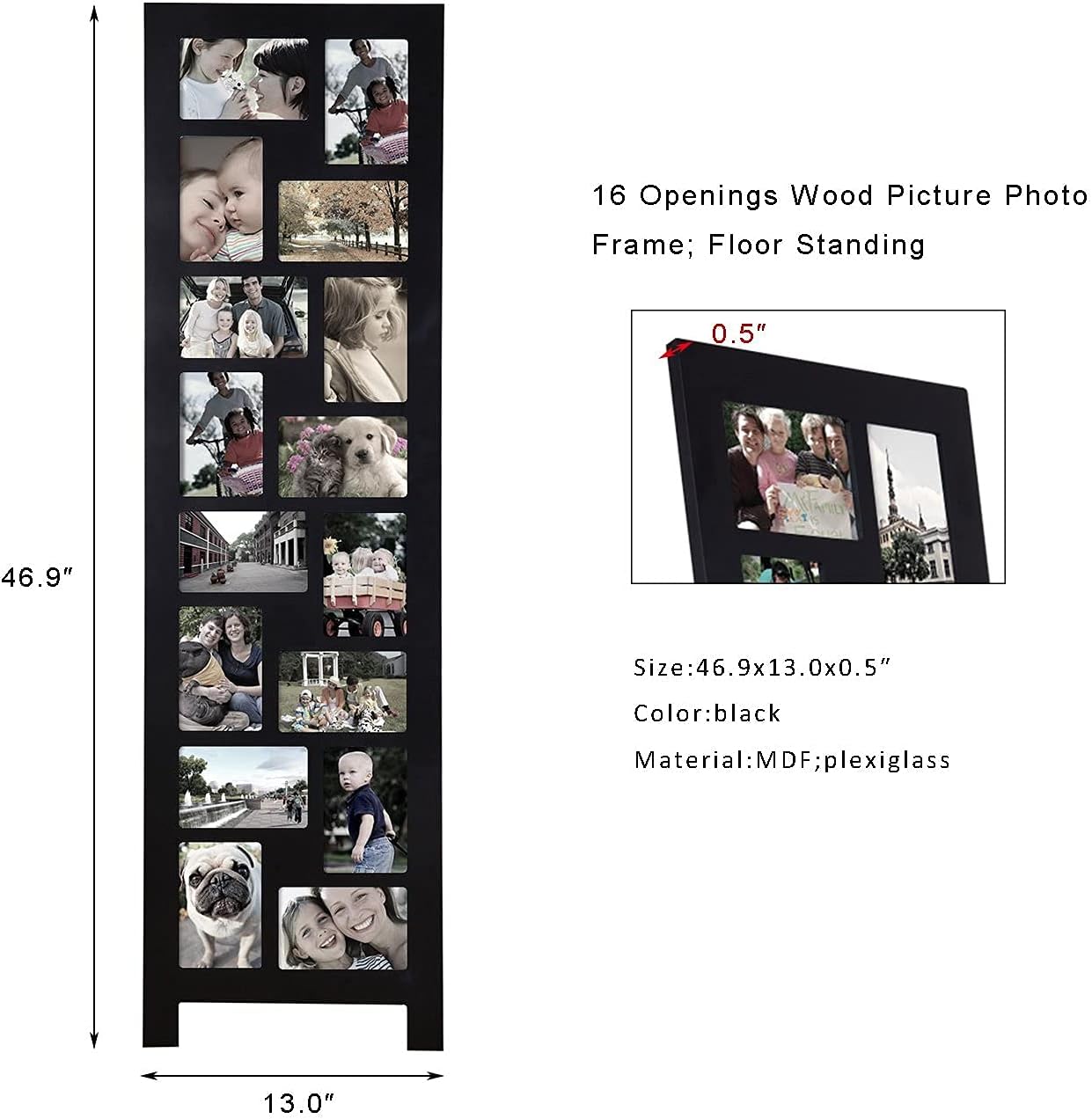 Wood Screen Style Collage Picture Photo Frame, 16 Opening Decorative Floor Standing Easel Photo Frame