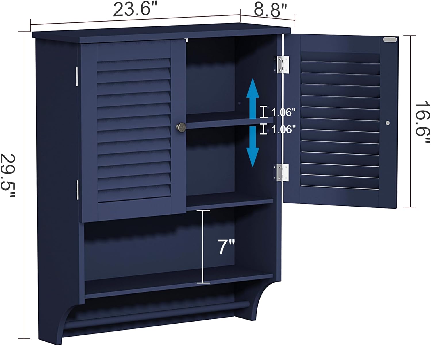 Bathroom Wall Cabinet with Towels Bar, 23.6" L x8.9 W x29.3 H MDF Material Medicine Cabinet