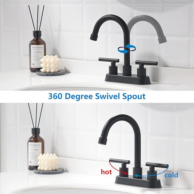 Black Bathroom Faucets, 2 Handle Bathroom Sink Faucet, 4-Inch Centerset Bathroom Sink Faucet with Pop Up Drain and Water Supply Lines