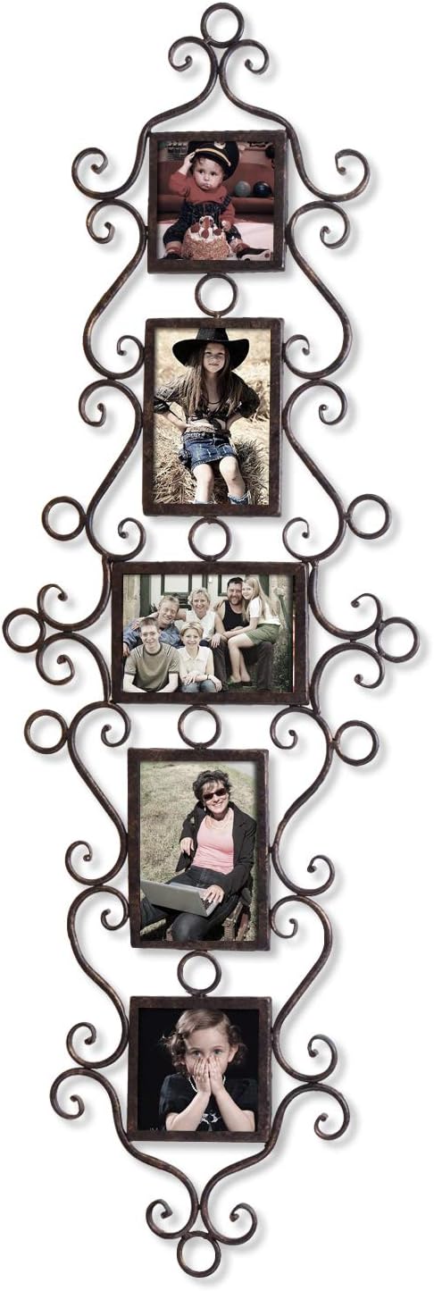 5 Openings Decorative Black Metal Filigree Wall Hanging Collage Family Picture Photo Frame