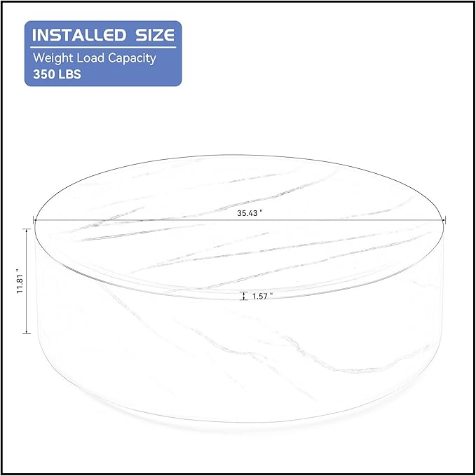 35.43" Faux Marble Coffee Table, Round White Coffee Table