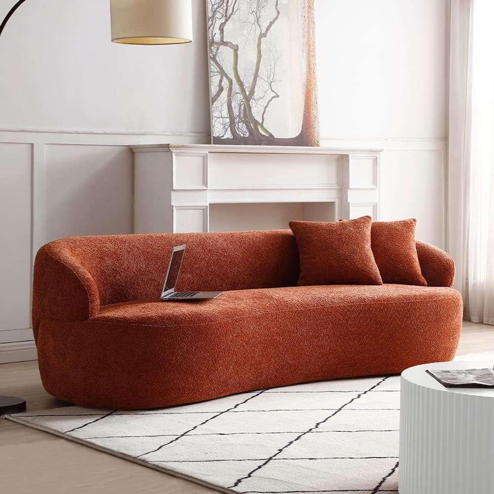 Curved Sofa Couch, 86.6" 3-Seater Modern Boucle Sectional Sofa Couch