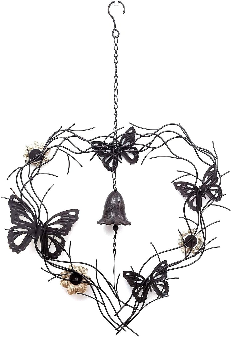 Flower and Butterfly Wind Chimes Metal Wall Hanging Decor for Nature Home Art