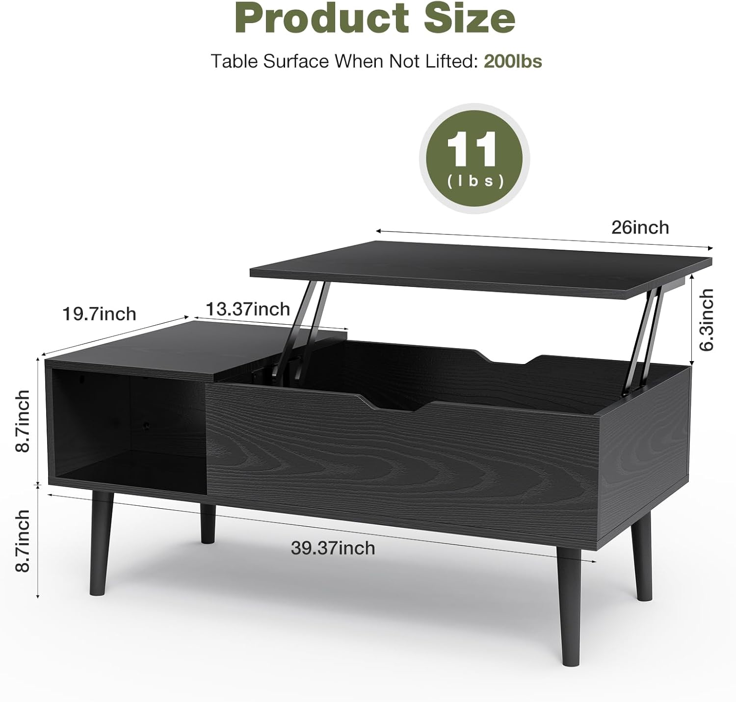 Wood Lift Top Coffee Table with Hidden Compartment and Large Storage Shelf