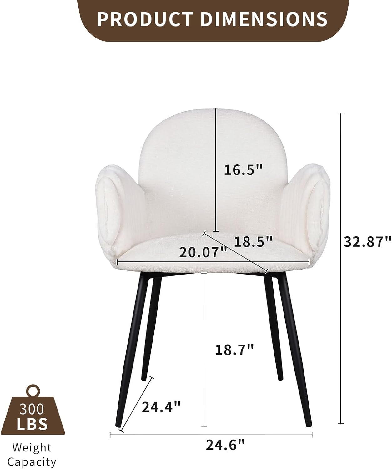 Modern Dining Chairs Set of 2, Chenille and Faux Fur Upholstered Accent Chairs with Tufted Armrest, Side Chair with Metal Legs, Armchairs for Dining Room, Makeup Room (Set of 2)