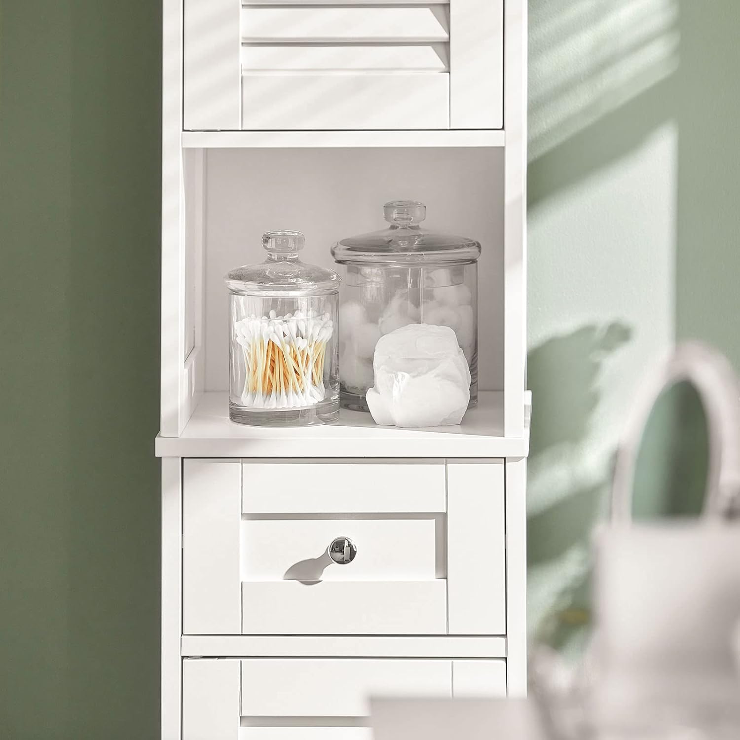 Tall Bathroom Storage Cabinet with Shelves and Drawers, Freestanding Linen Cabinet with Adjustable Shelves