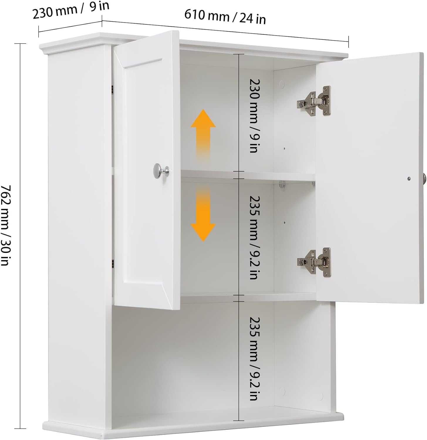 White Bathroom Wall Cabinet Over The Toilet Storage Cabinet, 24x30 Inch Wood Medicine Cabinets Wall Mounted Bathroom Cabinet