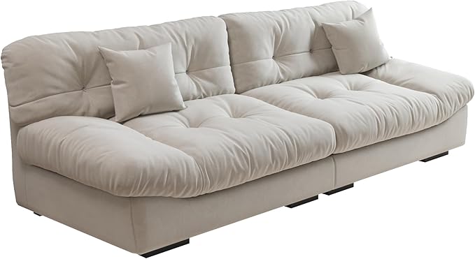 105" Suede Fabric Sectional Sofa Cloud Shape Couch for Living Room Beige