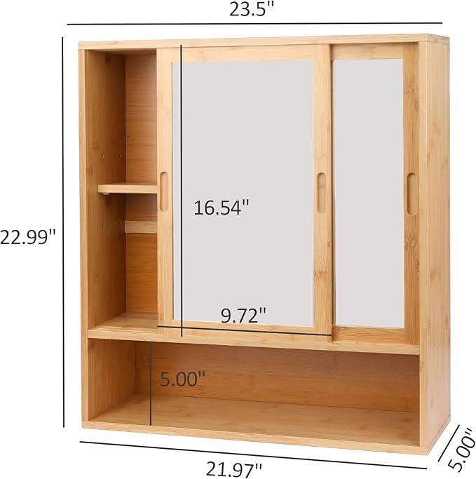 Bathroom Cabinet Wall Mounted,Vanity Mirror with Storage,Medicine Cabinet with Mirror (Bamboo)