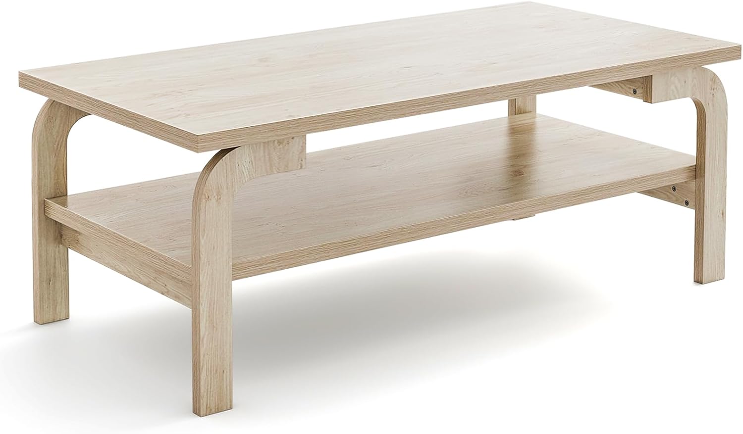 2-Tier Coffee Table with Storage, 47” Mid Century Rectangle Accent Table with Open Shelf, Large Tabletop & Curved Legs