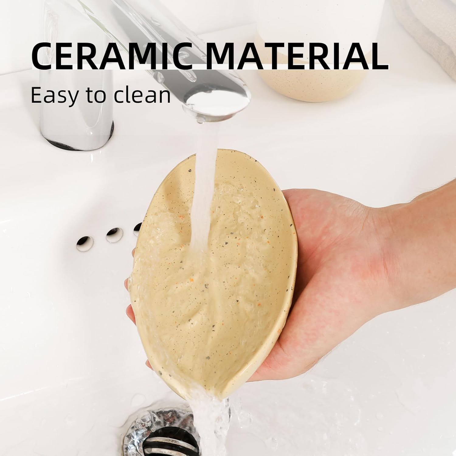 Self Draining Soap Dish, Leaf Shape Ceramic Bar Soap Holder Drain Soap Dishes for Bathroom Sink Shower Kitchen, Easy to Clean Keeps Soap Dry