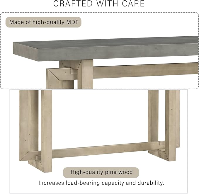 59.1" Console Table, Hallway Table with Industrial-Inspired Concrete Wood Top