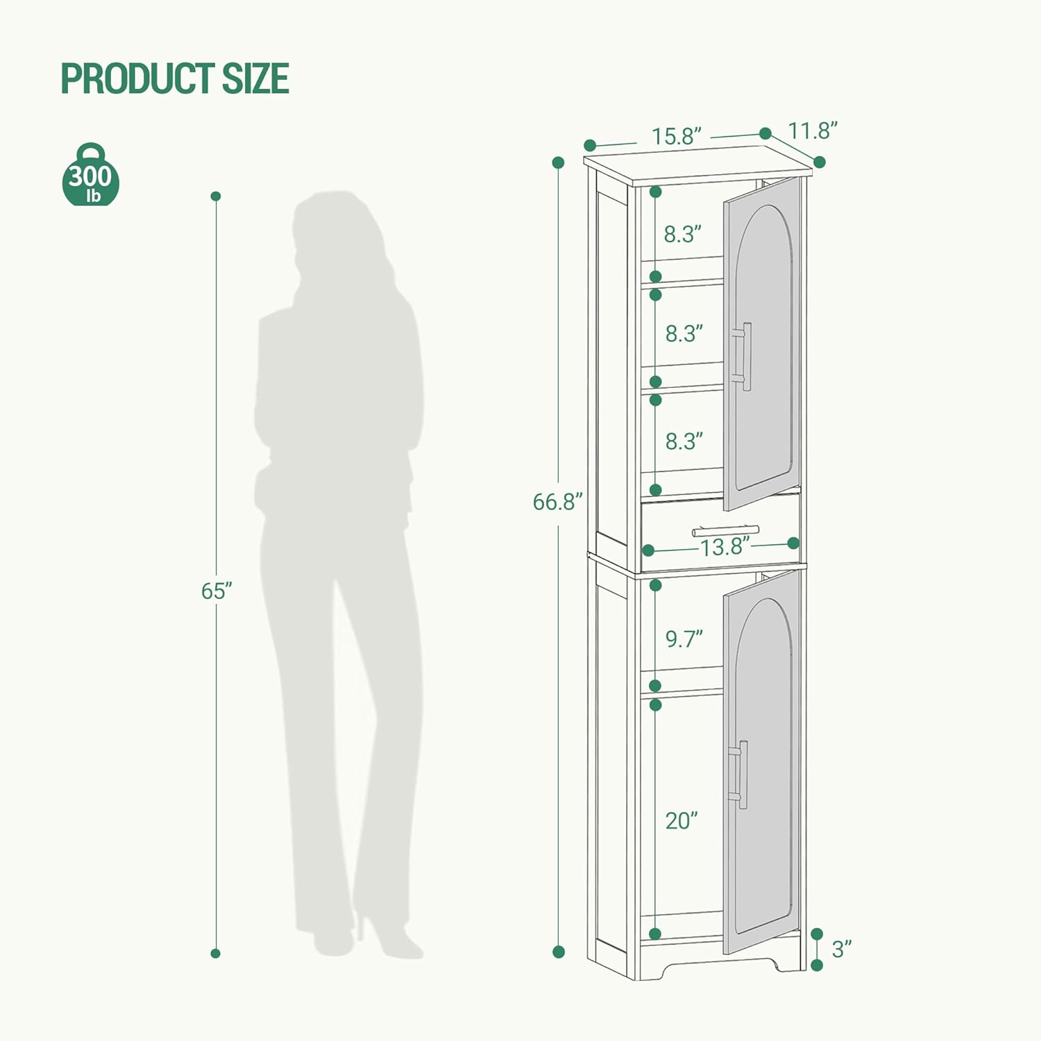 Tall Bathroom Storage Cabinet, Floor Cabinet with 2 Doors, 4 Adjustable Shelves, Narrow Tall Corner Cabinet