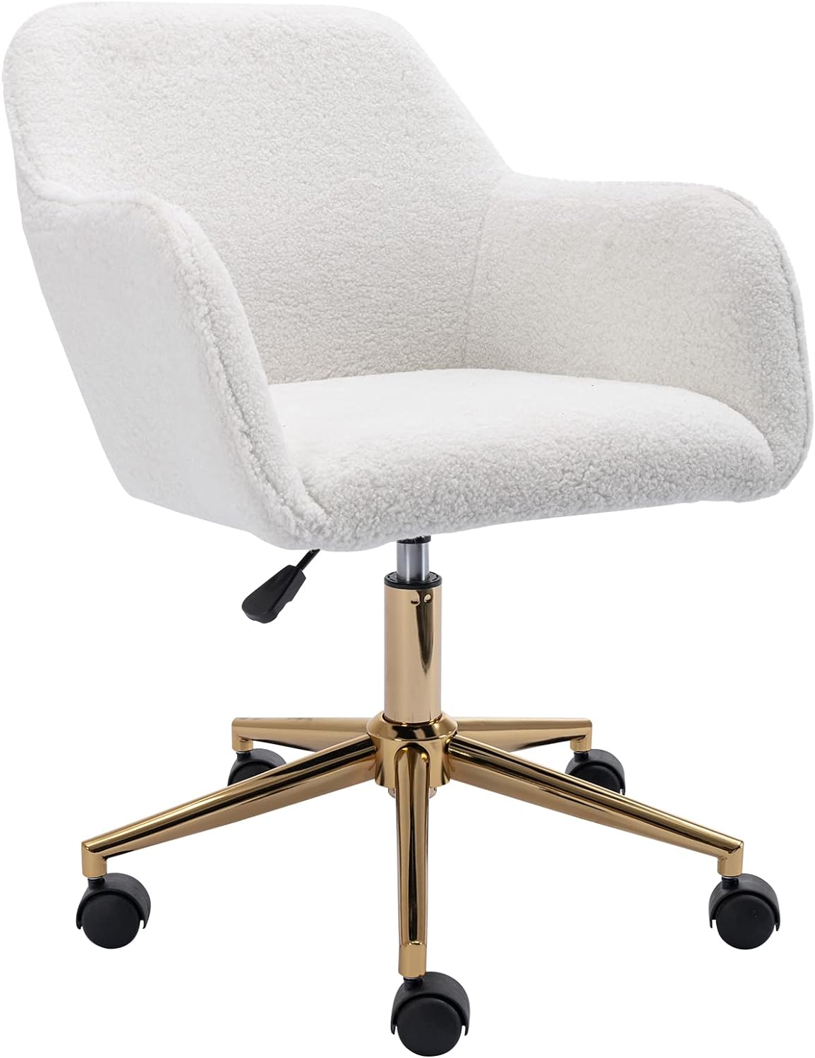 Home Office Desk Chair, 360° Swivel & Height Adjustable Task Chairs, Makeup Chair, Computer Chair with Stainless Base and 5 Wheels for Living Room, Bedroom, Home Office (White Teddy)