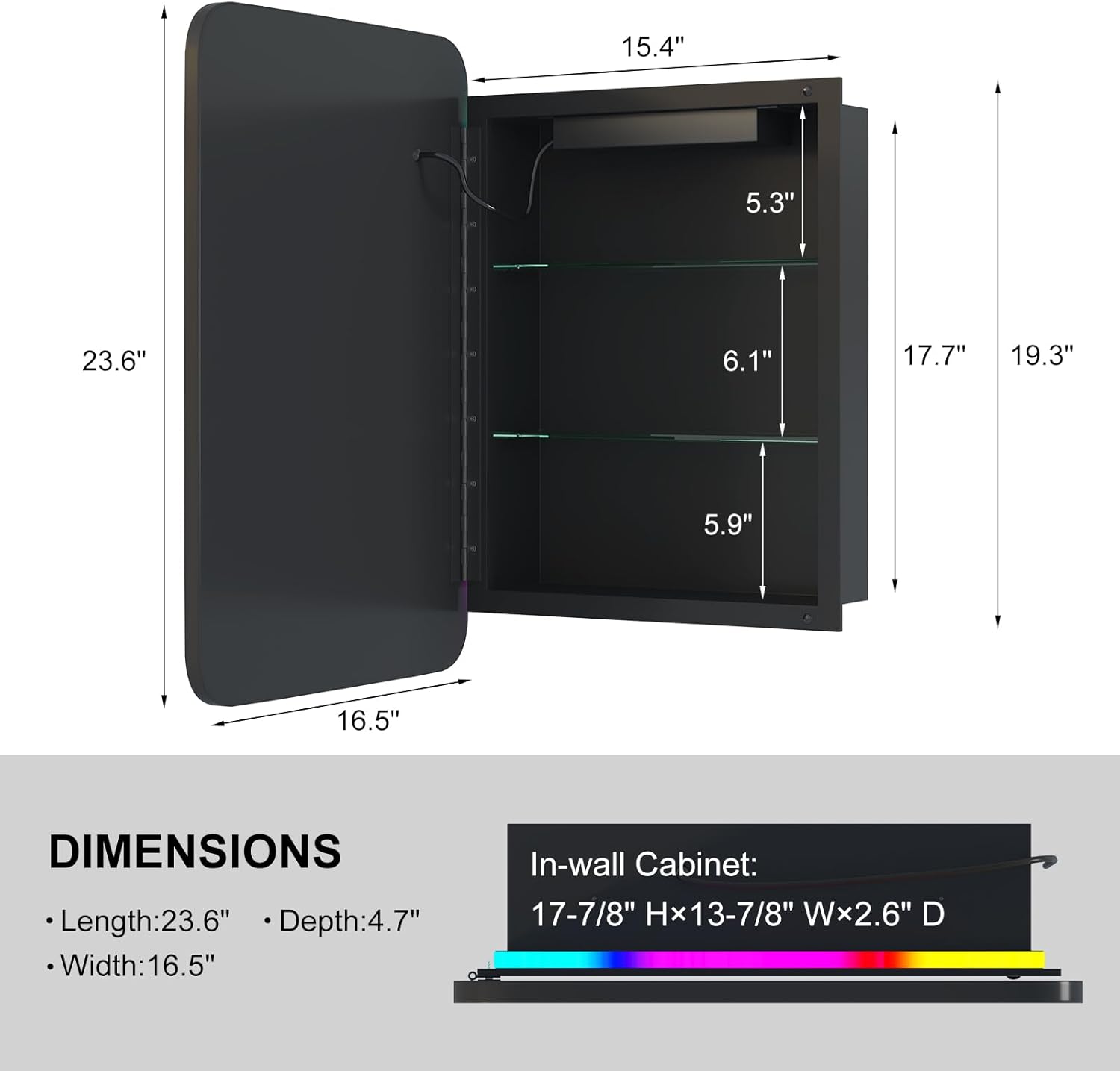 Metal Recessed Medicine Cabinets for Bathroom Medicine Cabinet with Mirror,RGB LED Medicine Cabinet