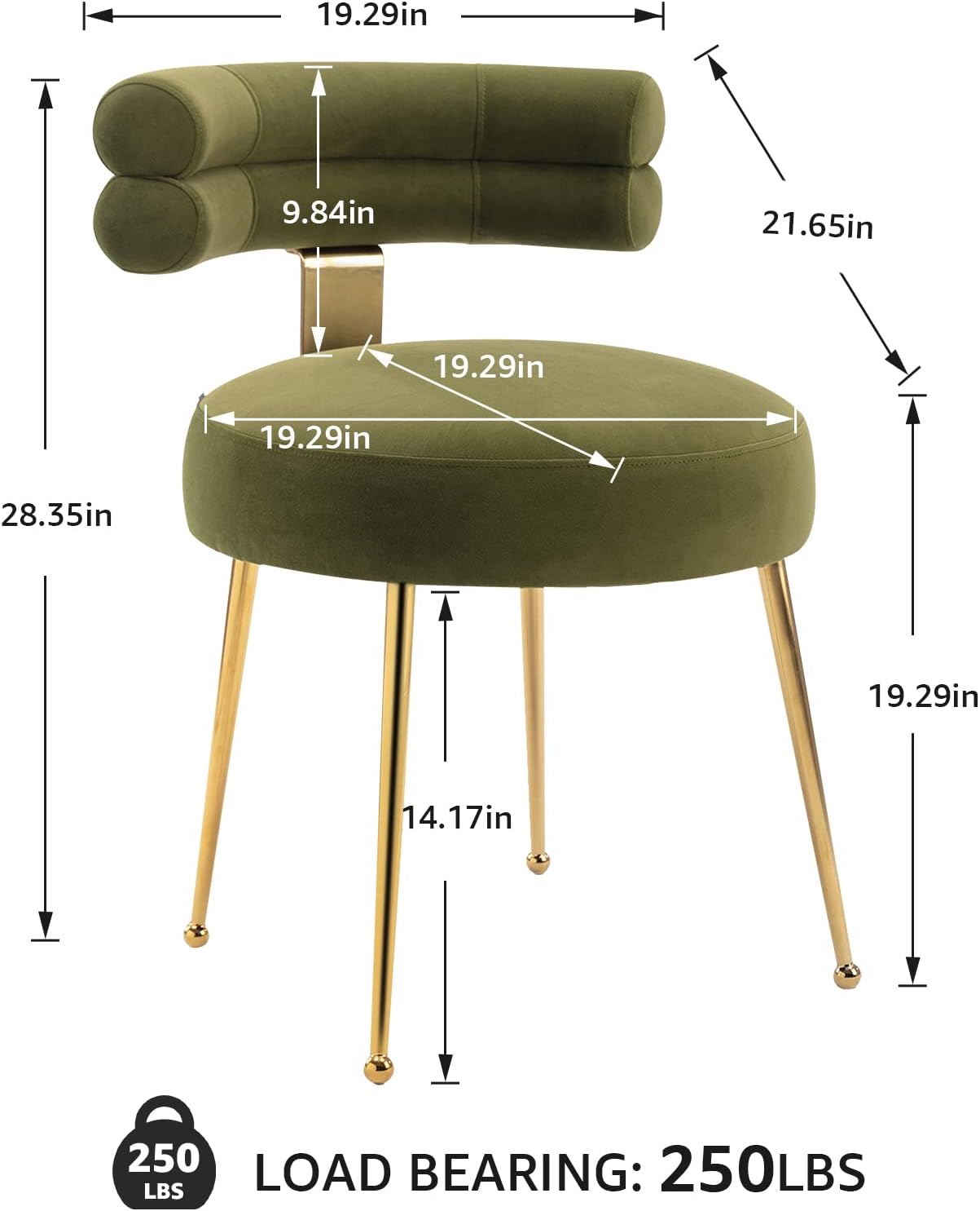 Velvet Dining Chairs Set of 2 Modern Upholstered Side Chairs with Gold Legs, Comfy Curved Back Accent Chairs, Stylish Vanity Chairs for Dining Room, Living Room, Bedroom (2, Olive)