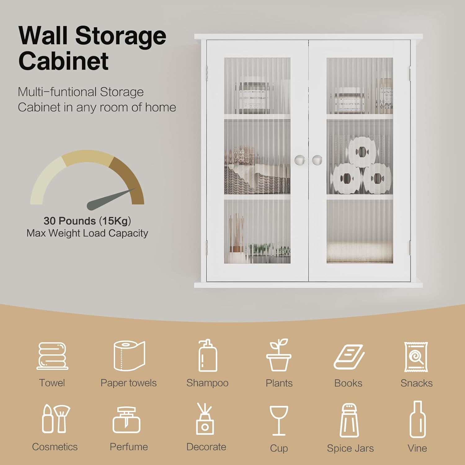 Bathroom Medicine Cabinet, Bathroom Cabinet Wall Mount with Doors & Adjustable Shlef, Over The Toilet Bathroom Storage Cabinet