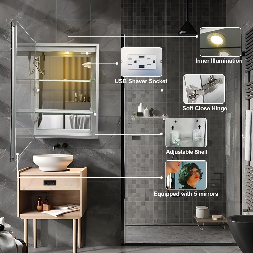 LED Medicine Cabinet,Bathroom Mirror Cabinet with Lights,20×28inch,Equip with Internal Light